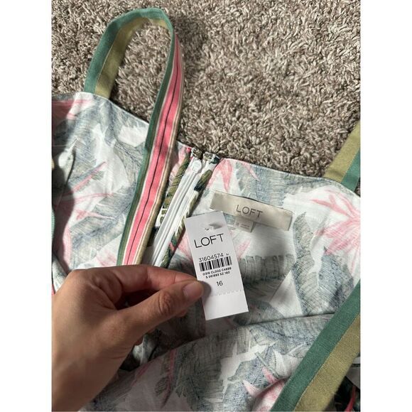 NWT Loft Paradise Tiered Maxi Dress Linen Tropical Leaf Floral Print Long 16 - Picture 6 of 13